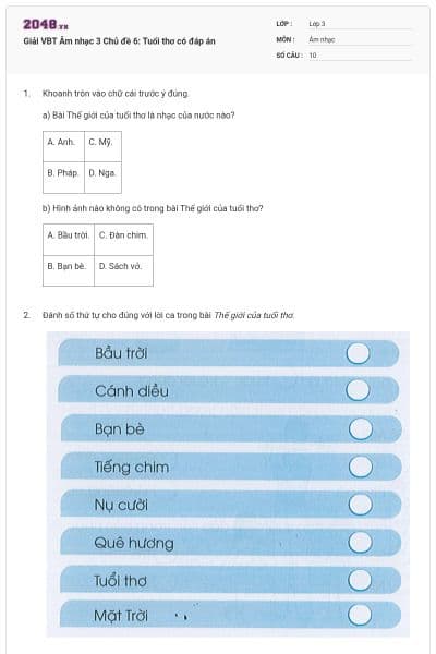 Giải VBT Âm nhạc 3 Chủ đề 6: Tuổi thơ có đáp án