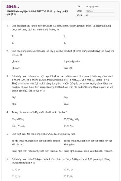 120 Bài trắc nghiệm thi thử THPTQG 2019 cực hay có lời giải (P1)