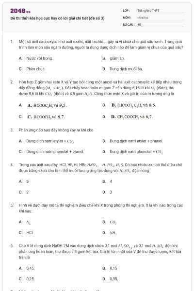 Đề thi thử Hóa học cực hay có lời giải chi tiết (đề số 3)