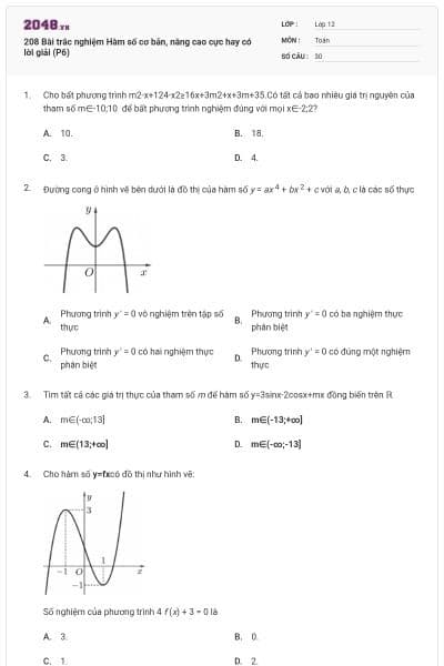 208 Bài trắc nghiệm Hàm số cơ bản, nâng cao cực hay có lời giải (P6)