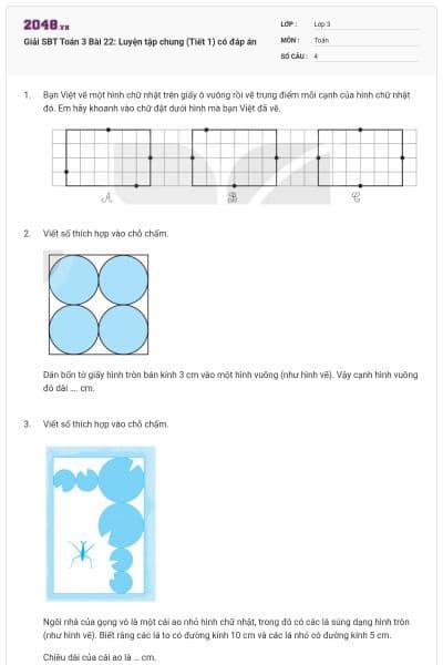 Giải SBT Toán 3 Bài 22: Luyện tập chung (Tiết 1) có đáp án