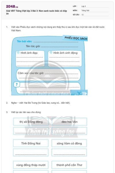 Giải VBT Tiếng Việt lớp 3 Bài 3: Non xanh nước biếc có đáp án