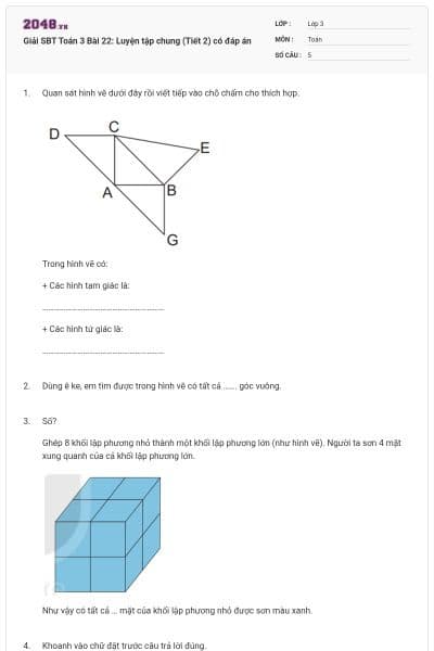 Giải SBT Toán 3 Bài 22: Luyện tập chung (Tiết 2) có đáp án