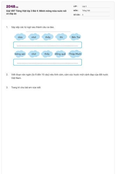 Giải VBT Tiếng Việt lớp 3 Bài 4: Mênh mông mùa nước nổi có đáp án