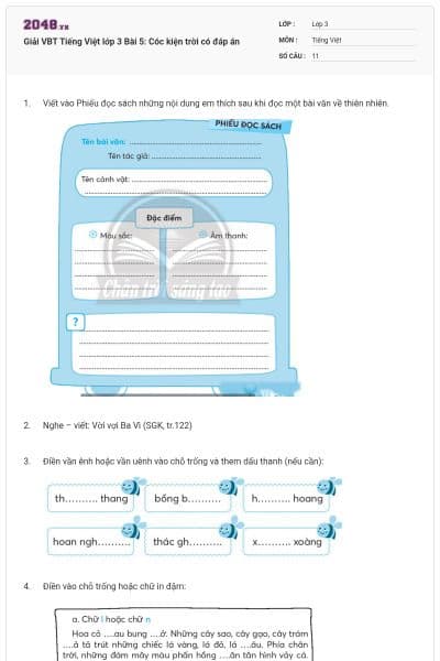 Giải VBT Tiếng Việt lớp 3 Bài 5: Cóc kiện trời có đáp án