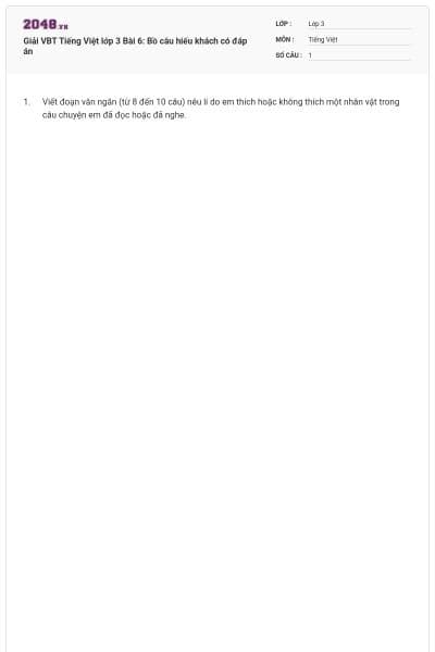 Giải VBT Tiếng Việt lớp 3 Bài 6: Bồ câu hiếu khách có đáp án