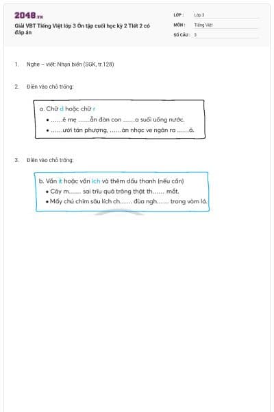 Giải VBT Tiếng Việt lớp 3 Ôn tập cuối học kỳ 2 Tiết 2 có đáp án
