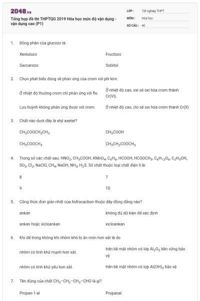 Tổng hợp đề thi THPTQG 2019 Hóa học mức độ vận dụng - vận dụng cao (P1)