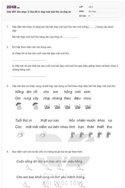 Giải VBT Âm nhạc 3 Chủ đề 6: Đẹp mãi tuổi thơ có đáp án