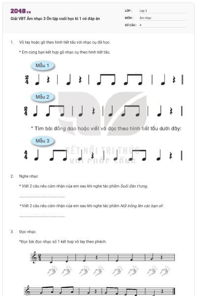 Giải VBT Âm nhạc 3 Ôn tập cuối học kì 1 có đáp án