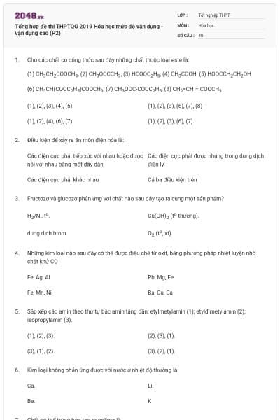 Tổng hợp đề thi THPTQG 2019 Hóa học mức độ vận dụng - vận dụng cao (P2)