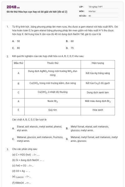 Đề thi thử Hóa học cực hay có lời giải chi tiết (đề số 2)
