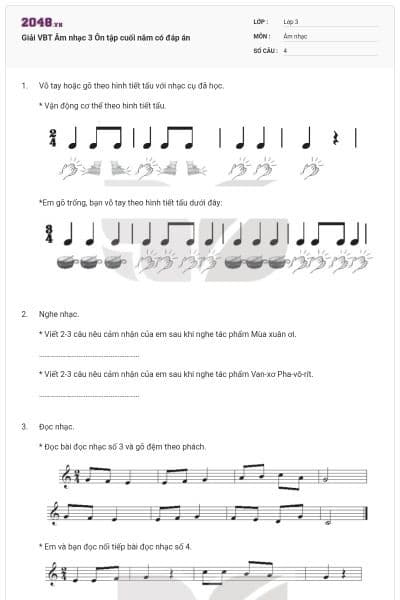 Giải VBT Âm nhạc 3 Ôn tập cuối năm có đáp án