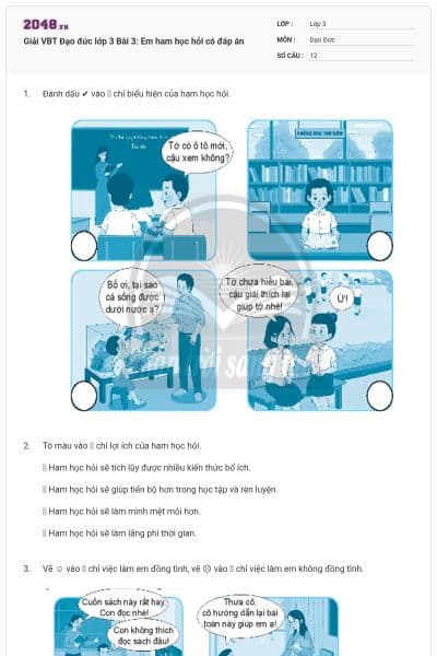 Giải VBT Đạo đức lớp 3 Bài 3: Em ham học hỏi có đáp án