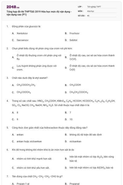 Tổng hợp đề thi THPTQG 2019 Hóa học mức độ vận dụng - vận dụng cao (P1)
