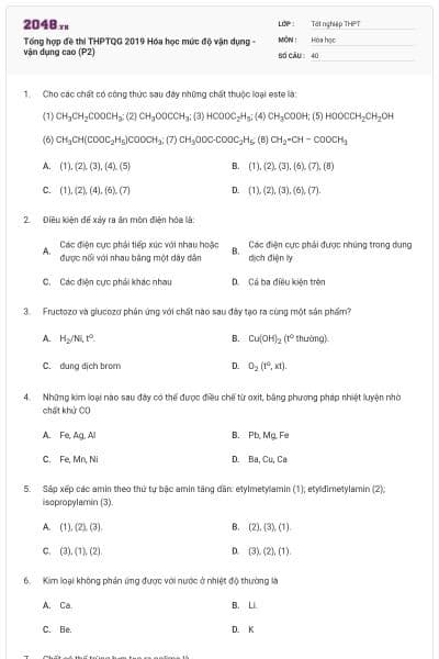 Tổng hợp đề thi THPTQG 2019 Hóa học mức độ vận dụng - vận dụng cao (P2)