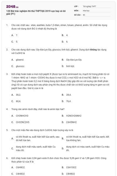120 Bài trắc nghiệm thi thử THPTQG 2019 cực hay có lời giải (P1)