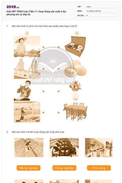 Giải VBT TNXH Lớp 3 Bài 11: Hoạt động sản xuất ở địa phương em có đáp án