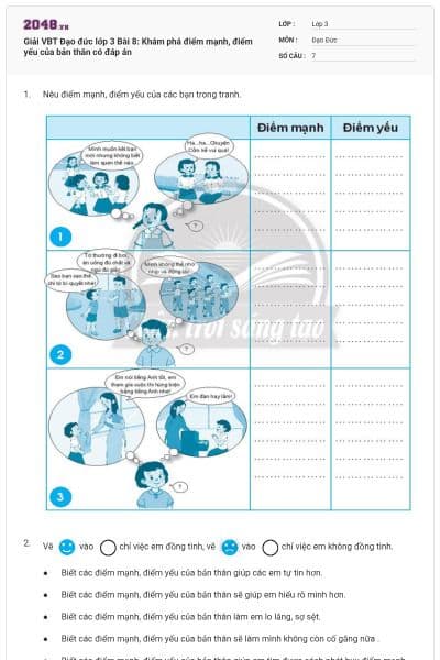 Giải VBT Đạo đức lớp 3 Bài 8: Khám phá điểm mạnh, điểm yếu của bản thân có đáp án