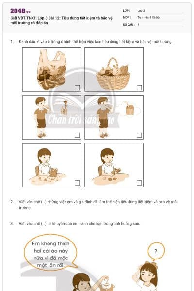 Giải VBT TNXH Lớp 3 Bài 12: Tiêu dùng tiết kiệm và bảo vệ môi trường có đáp án