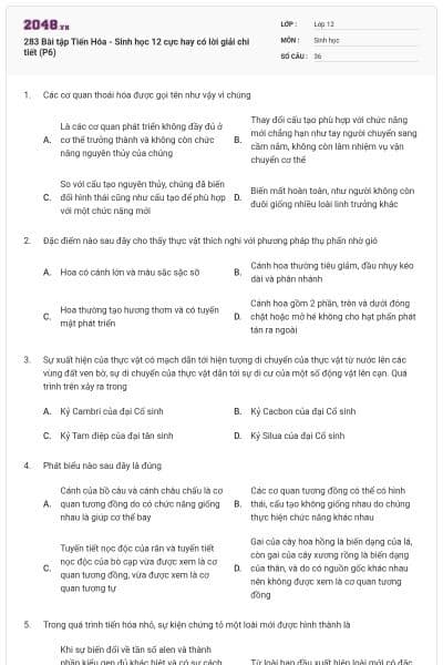 283 Bài tập Tiến Hóa - Sinh học 12 cực hay có lời giải chi tiết (P6)
