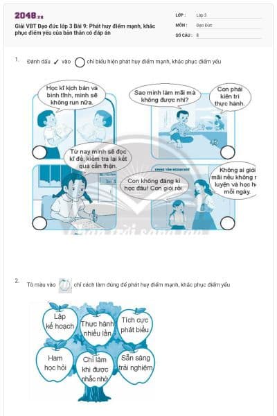 Giải VBT Đạo đức lớp 3 Bài 9: Phát huy điểm mạnh, khắc phục điểm yếu của bản thân có đáp án