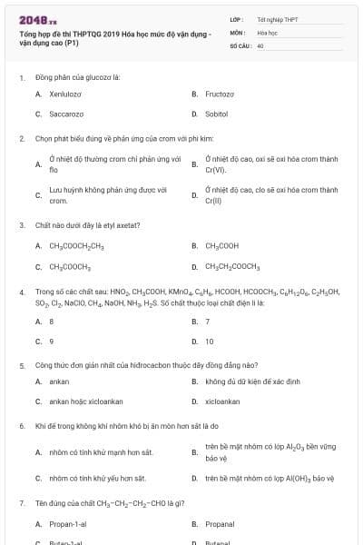 Tổng hợp đề thi THPTQG 2019 Hóa học mức độ vận dụng - vận dụng cao (P1)