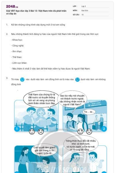 Giải VBT Đạo đức lớp 3 Bài 13: Việt Nam trên đà phát triển có đáp án