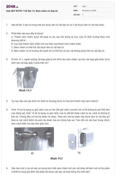 Giải SBT KHTN 7 CD Bài 14. Nam châm có đáp án