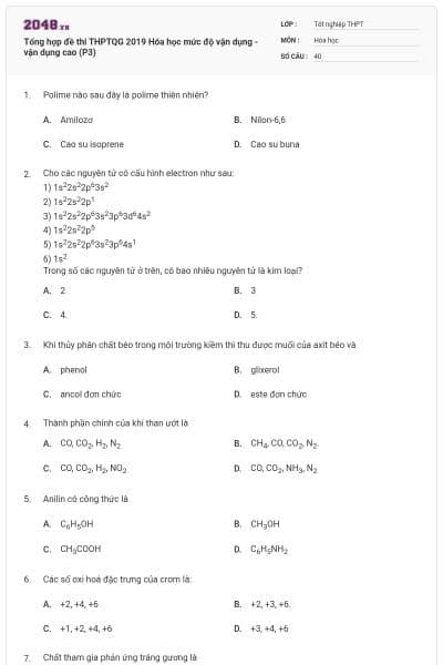 Tổng hợp đề thi THPTQG 2019 Hóa học mức độ vận dụng - vận dụng cao (P3)