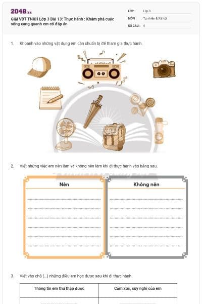 Giải VBT TNXH Lớp 3 Bài 13: Thực hành : Khám phá cuộc sống xung quanh em có đáp án