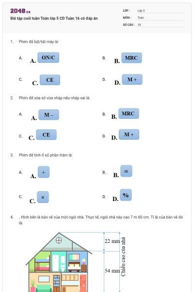 Bài tập cuối tuần Toán lớp 5 CD Tuần 16 có đáp án