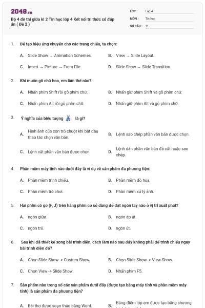 Bộ 4 đề thi giữa kì 2 Tin học lớp 4 Kết nối tri thức có đáp án ( Đề 2 )