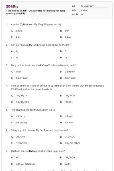 Tổng hợp đề thi THPTQG 2019 Hóa học mức độ vận dụng - vận dụng cao (P4)