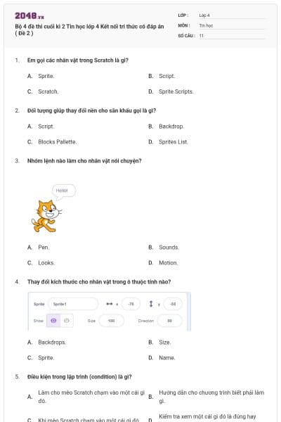 Bộ 4 đề thi cuối kì 2 Tin học lớp 4 Kết nối tri thức có đáp án ( Đề 2 )