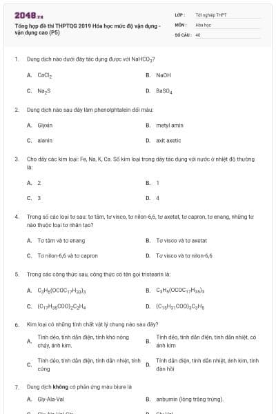 Tổng hợp đề thi THPTQG 2019 Hóa học mức độ vận dụng - vận dụng cao (P5)