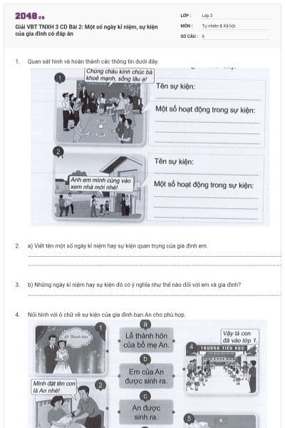 Giải VBT TNXH 3 CD Bài 2: Một số ngày kỉ niệm, sự kiện của gia đình có đáp án
