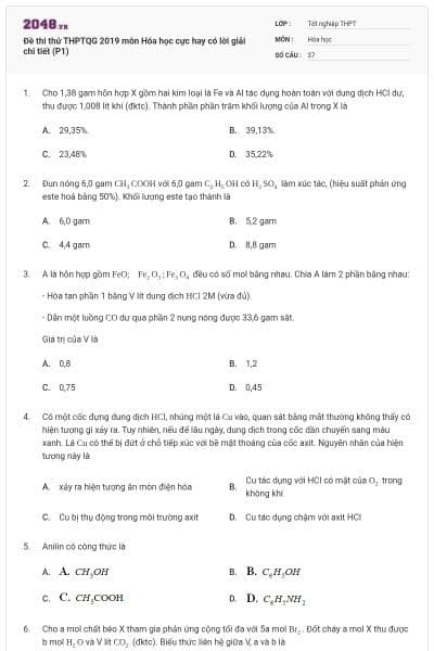 Đề thi thử THPTQG 2019 môn Hóa học cực hay có lời giải chi tiết (P1)