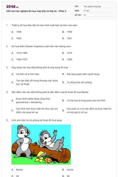 200 câu trắc nghiệm Đồ họa máy tính có đáp án - Phần 3