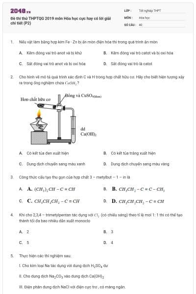 Đề thi thử THPTQG 2019 môn Hóa học cực hay có lời giải chi tiết (P2)