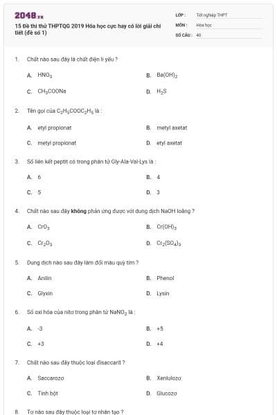 15 Đề thi thử THPTQG 2019 Hóa học cực hay có lời giải chi tiết (đề số 1)