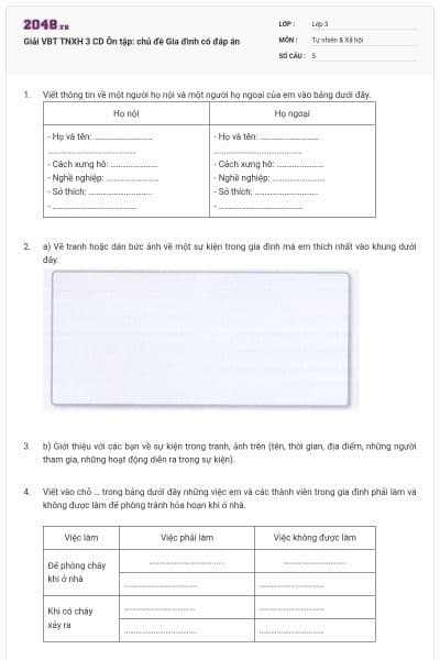 Giải VBT TNXH 3 CD Ôn tập: chủ đề Gia đình có đáp án