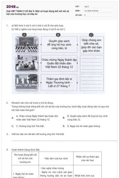 Giải VBT TNXH 3 CD Bài 5: Một số hoạt động kết nối với xã hội của trường học có đáp án