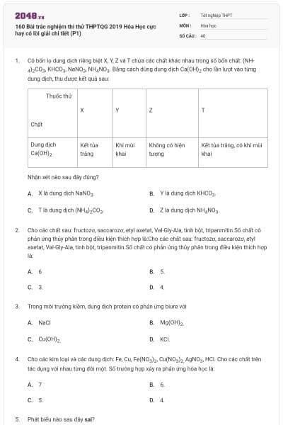 160 Bài trắc nghiệm thi thử THPTQG 2019 Hóa Học cực hay có lời giải chi tiết (P1)