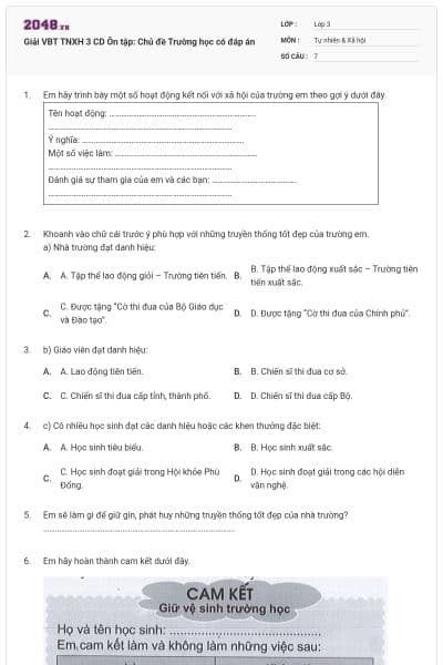 Giải VBT TNXH 3 CD Ôn tập: Chủ đề Trường học có đáp án