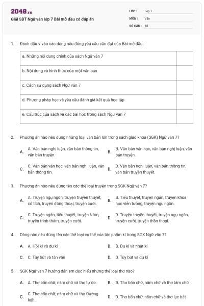 Giải SBT Ngữ văn lớp 7 Bài mở đầu có đáp án