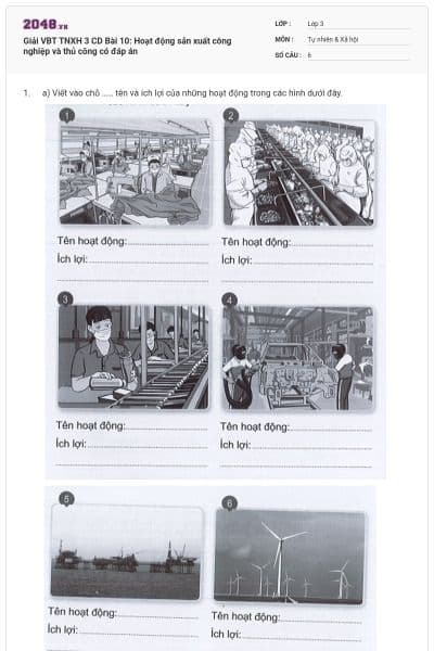 Giải VBT TNXH 3 CD Bài 10: Hoạt động sản xuất công nghiệp và thủ công có đáp án