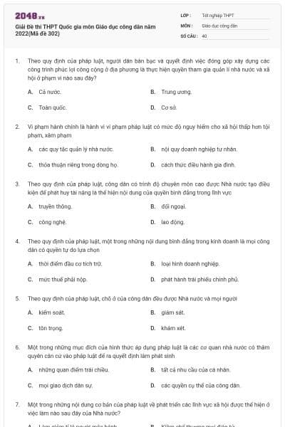 Giải Đề thi THPT Quốc gia môn Giáo dục công dân năm 2022(Mã đề 302)