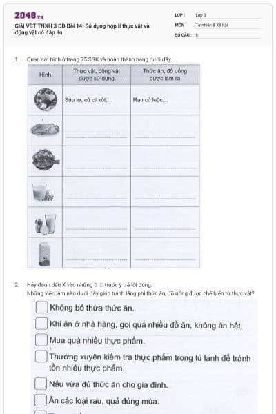 Giải VBT TNXH 3 CD Bài 14: Sử dụng hợp lí thực vật và động vật có đáp án