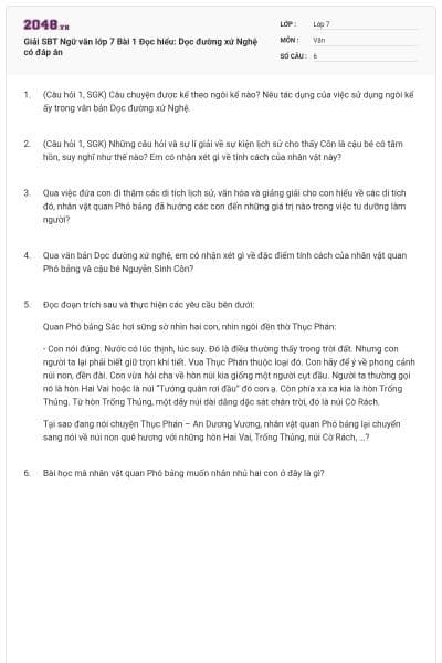 Giải SBT Ngữ văn lớp 7 Bài 1 Đọc hiểu: Dọc đường xứ Nghệ có đáp án